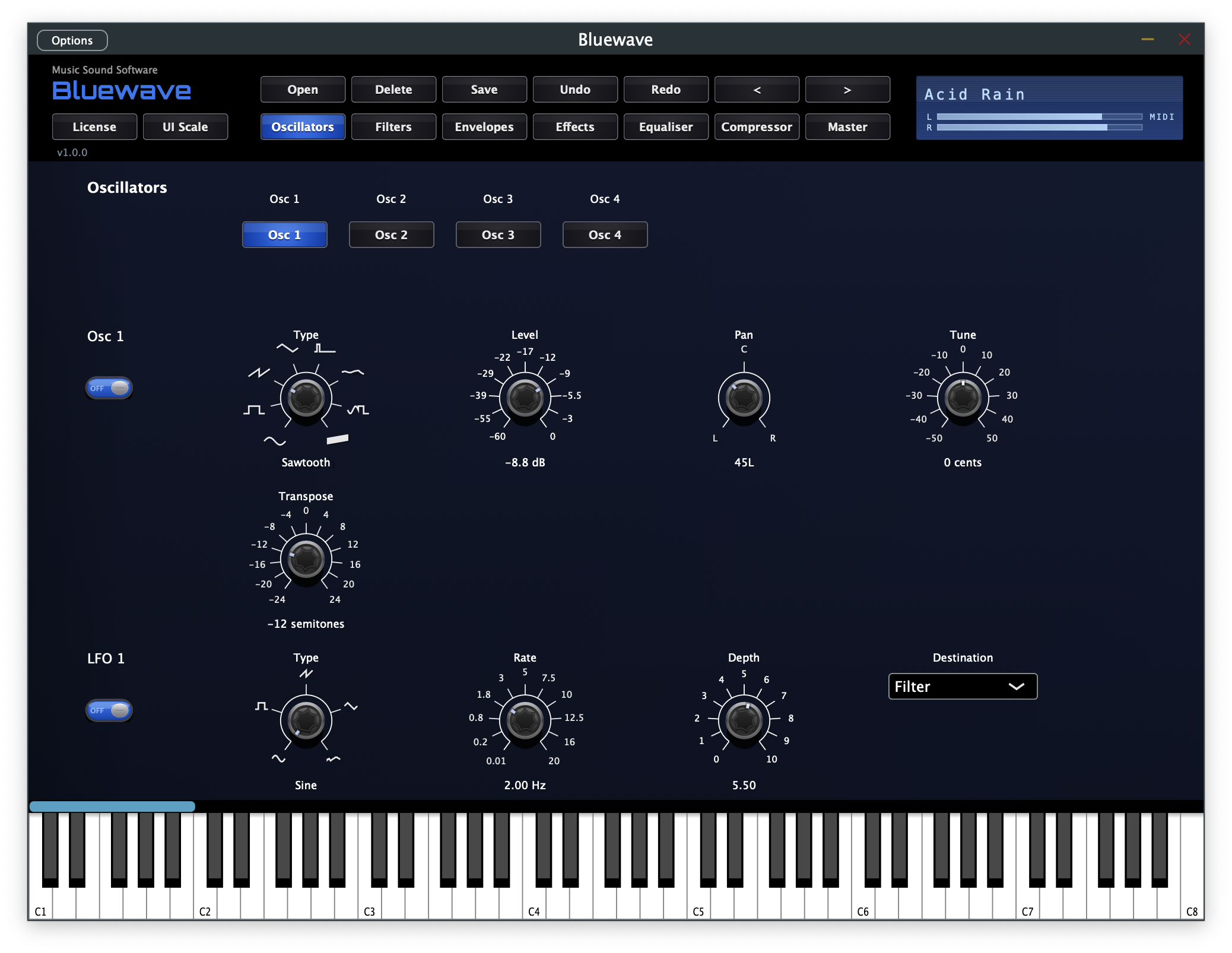 Bluewave synthesizer oscillators panel